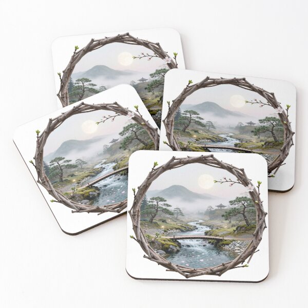 Item preview, Zen River Sanctuary - Japanese Landscape in Organic Branch Frame designed and sold by OnikaD art.