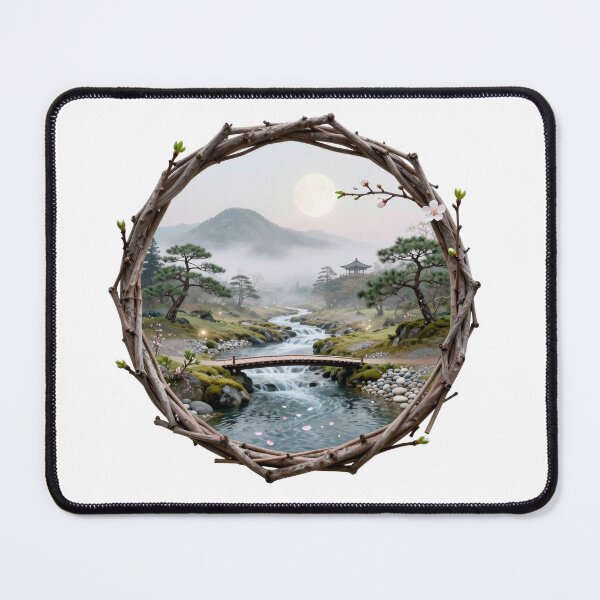 Item preview, Zen River Sanctuary - Japanese Landscape in Organic Branch Frame designed and sold by OnikaD art.