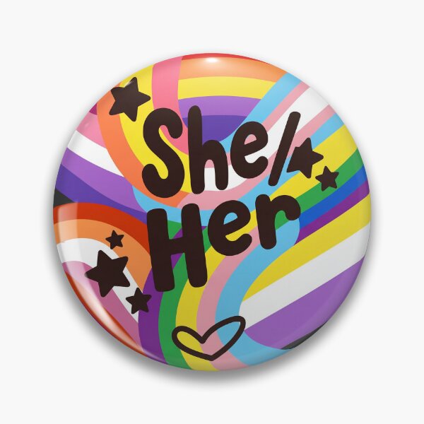 Item preview, Aesthetic She Her Pronoun Badge - Colorful Pride Rainbow Art designed and sold by Wittylayer.