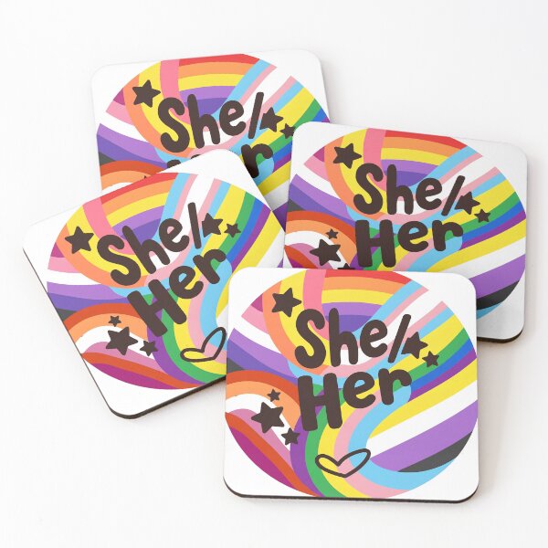 Item preview, Aesthetic She Her Pronoun Badge - Colorful Pride Rainbow Art designed and sold by Wittylayer.