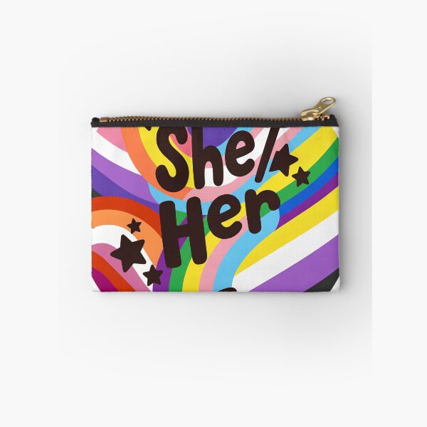 Item preview, Aesthetic She Her Pronoun Badge - Colorful Pride Rainbow Art designed and sold by Wittylayer.