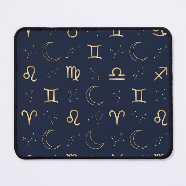 Item preview, Golden Zodiac Symbols Celestial Midnight Pattern designed and sold by LyoniHERA.