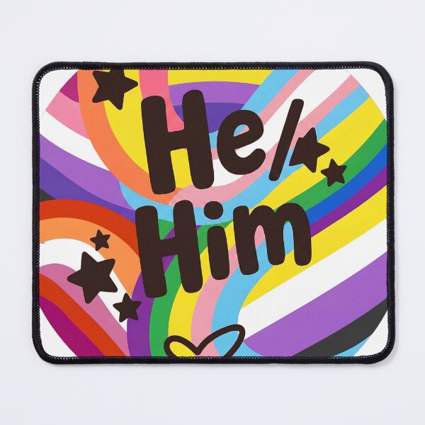 Item preview, Aesthetic He Him Pronoun Badge - Colorful Pride Rainbow Art designed and sold by Wittylayer.