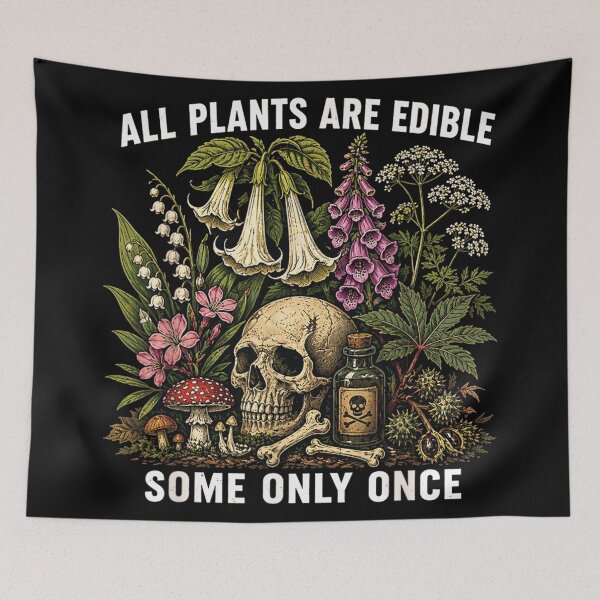 Item preview, All Plants Are Edible Some Only Once Vintage Botanical Poisonous Herbs Skull designed and sold by DaphoLatara.