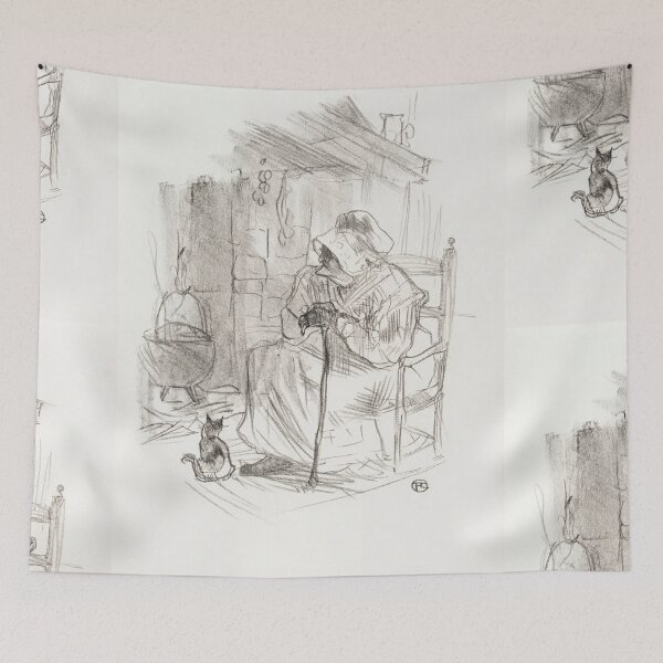 Item preview, Le Secret by Henri de Toulouse-Lautrec | Vintage French Interior Cat Sketch Art Print designed and sold by artofuniverse.