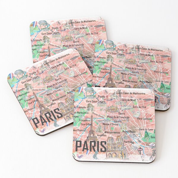Item preview, Paris Illustrated Map – France Travel Memory Print, Paris Landmarks Wall Art Gift designed and sold by artshop77.