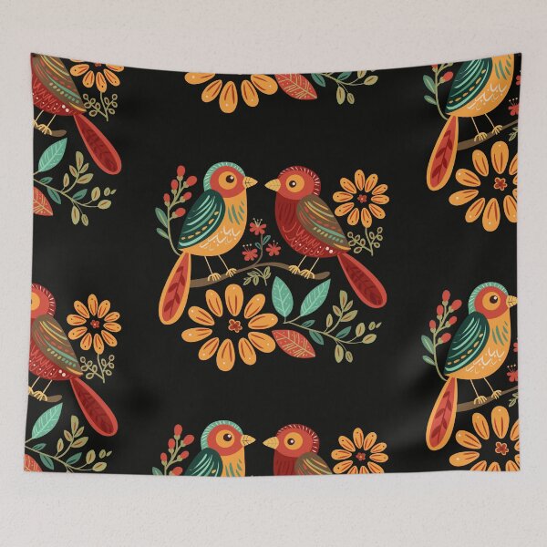 Item preview, Mexican Colorful Birds Folk Flowers Art designed and sold by xiao xuans.