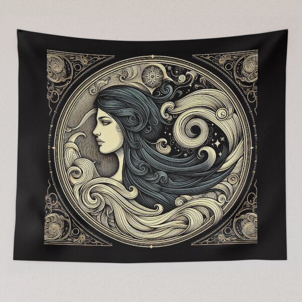 Item preview, Sacred Undine – Celestial Water Goddess, Mystical Gold Line Art designed and sold by Roberta Calabrese.