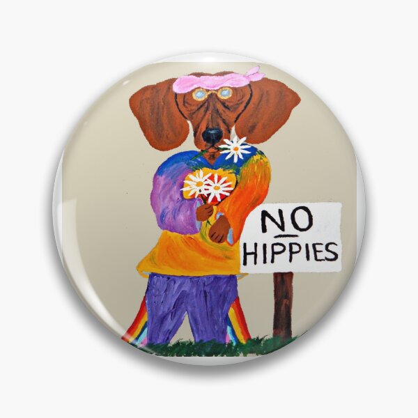 Item preview, Dachshund Hippie Flower Child with No Hippies Sign designed and sold by Squirreldumplings.