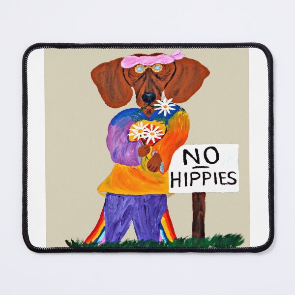 Item preview, Dachshund Hippie Flower Child with No Hippies Sign designed and sold by Squirreldumplings.