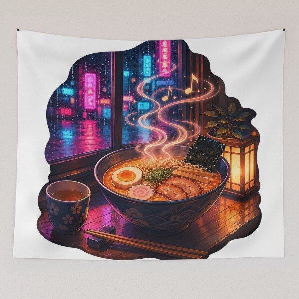 Item preview, Acogedor ramen neón, noche lluviosa, arte anime lo-fi designed and sold by Sunset Deck Studio.