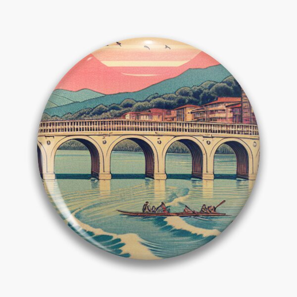 Item preview, Rimini Italy Ukiyo-e Travel Poster | Tiberius Bridge Japanese Woodblock Art | Italian Riviera Retro Aesthetic designed and sold by Vandy Fullam.
