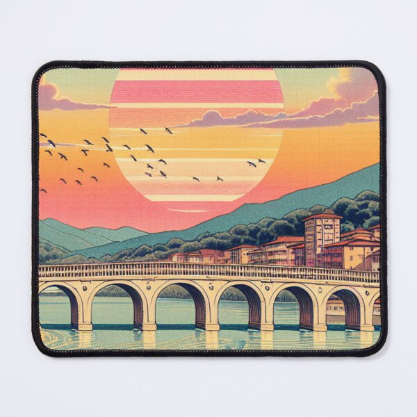 Item preview, Rimini Italy Ukiyo-e Travel Poster | Tiberius Bridge Japanese Woodblock Art | Italian Riviera Retro Aesthetic designed and sold by Vandy Fullam.