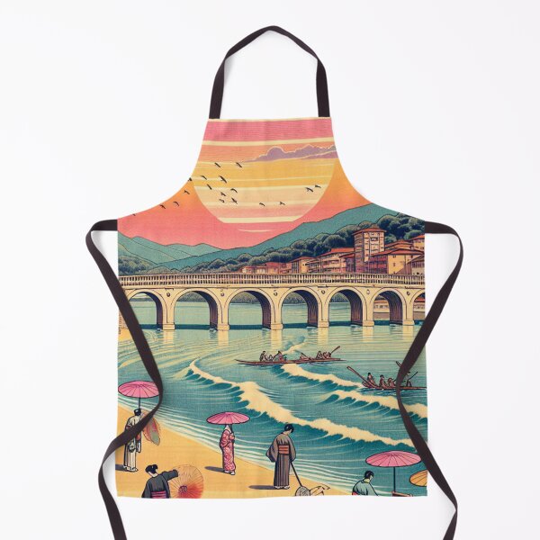 Item preview, Rimini Italy Ukiyo-e Travel Poster | Tiberius Bridge Japanese Woodblock Art | Italian Riviera Retro Aesthetic designed and sold by Vandy Fullam.