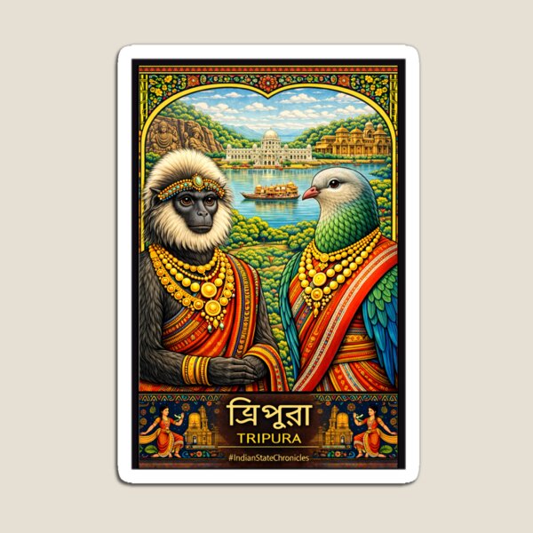 Artikelvorschau, Tripura-T-Shirt | Kunst von Heritage Phayre mit Langur und Grüner Kaisertaube | IndianStateChronicles entworfen und verkauft von freezed-frames.