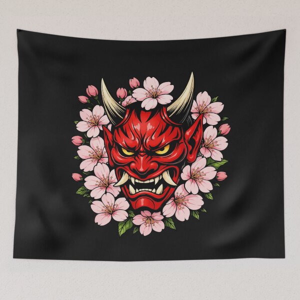 Item preview, Japanese Oni Mask Sakura Cherry Blossom Design designed and sold by Tsugraf Designs.