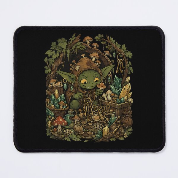 Item preview, Whimsical Goblin Hoarding Mushrooms Crystals and Keys – Cozy Forest Illustration designed and sold by OnPointOutfits.