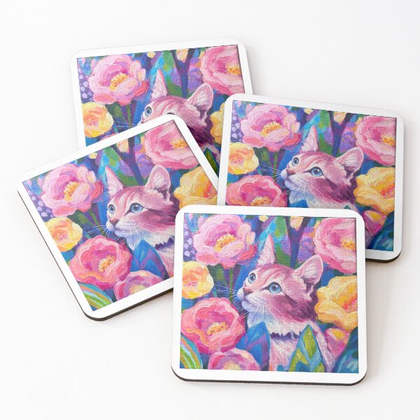 Item preview, PInk Cat in the Flowers designed and sold by artsydenise.