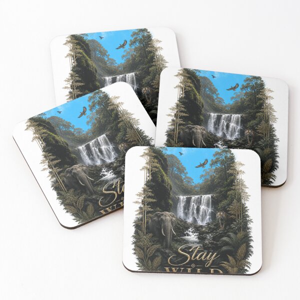 Item preview, Stay Wild Jungle Waterfall Tiger Elephant Aesthetic Nature Sticker designed and sold by Kannada Ink Studio.
