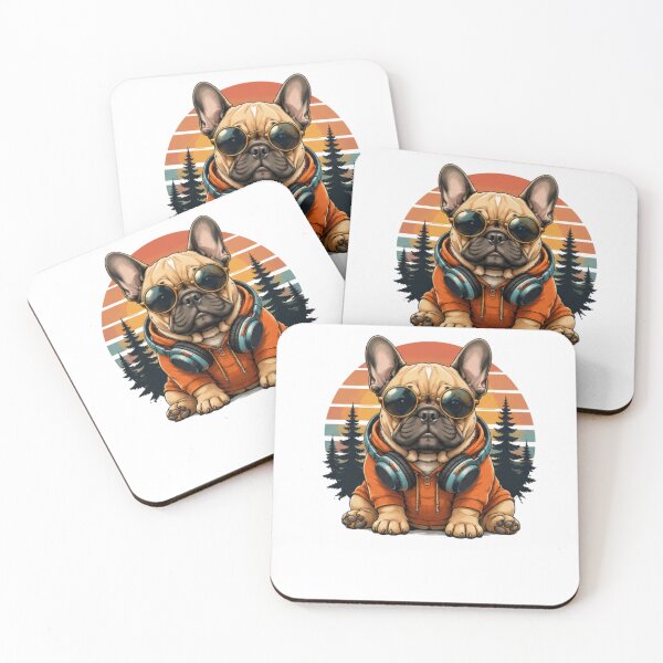 Item preview, Retro French Bulldog Headphones Art | Vintage Sunset Dog Design designed and sold by PoojaArtLab.