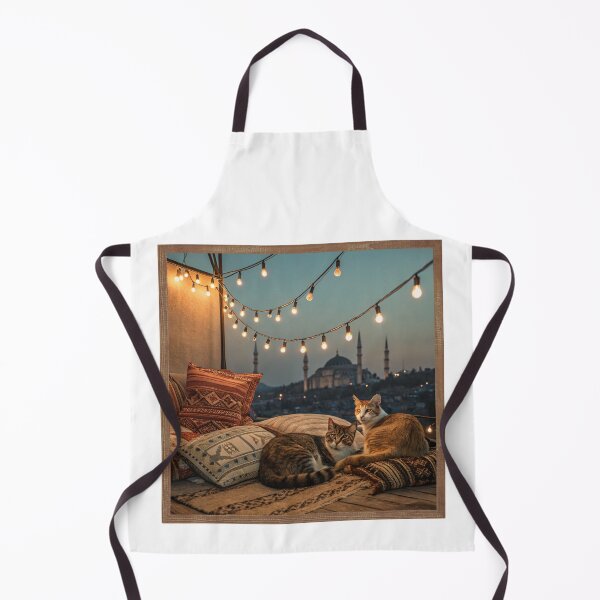 Item preview, Cozy Istanbul Night: Cats on a Terrace with Mosque View designed and sold by asliberry.