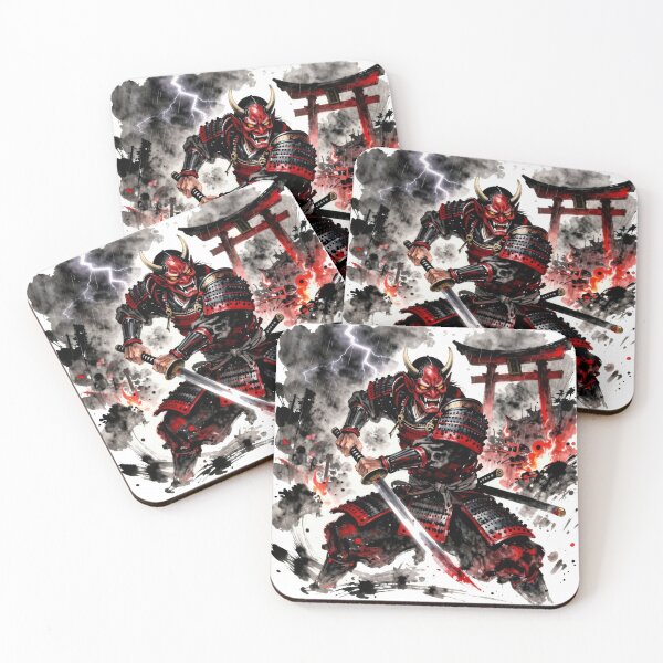 Item preview, Raging Samurai Oni Mask - Dual Katana Battle & Torii Gate designed and sold by OnikaD art.