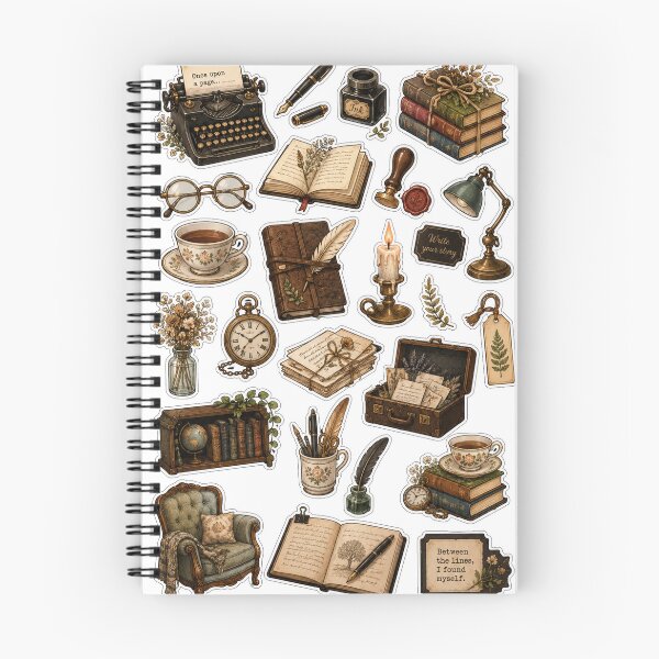 Item preview, Whispers Between the Pages Sticker Collection – Vintage Writer’s Study & Book Lover Aesthetic Sticker Sheet designed and sold by BlareBlare.
