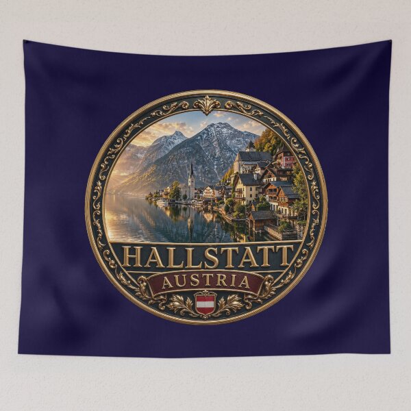 Item preview, Hallstatt, Austria – Alpine lake, village architecture & mountain silhouette designed and sold by Girih.