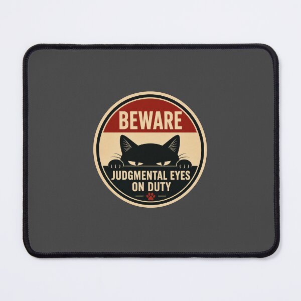 Item preview, Beware Judgmental Eyes On Duty Funny Cat Warning Sign Retro Cat Humor Sticker designed and sold by Mindworx21.