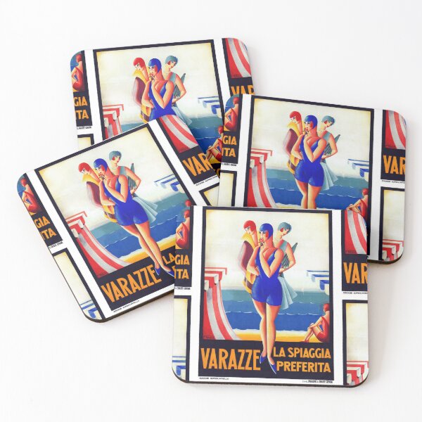 Item preview, Vintage Varazze Travel Poster | Art Deco Beach Scene | 1920s-30s Italy | Glamorous Style & Vibrant Colors designed and sold by artofuniverse.