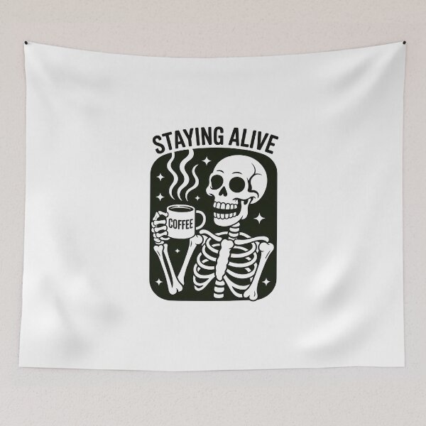 Item preview, Staying Alive Skeleton Coffee Lover designed and sold by oneline-art.