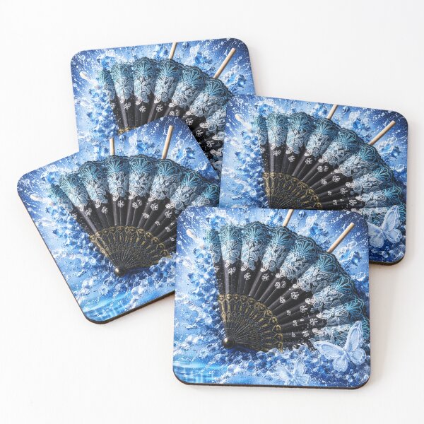 Item preview, Blue Fan with Butterflies in Underwater Effect designed and sold by CyndiEpps.