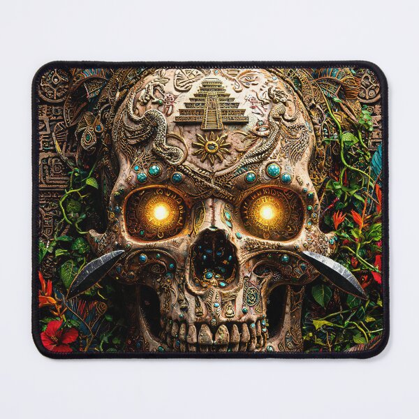 Item preview, Aztec skull with mystical temple ornaments designed and sold by WonderPiks.