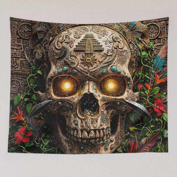 Item preview, Aztec skull with mystical temple ornaments designed and sold by WonderPiks.