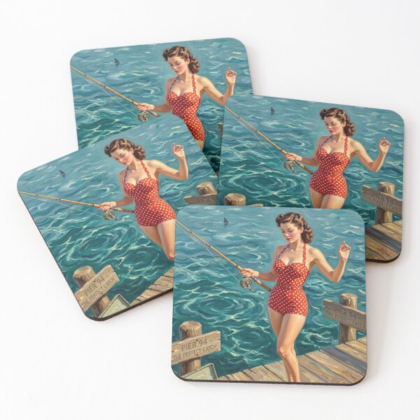 Item preview, Vintage Pin Up Fishing Girl Painting designed and sold by Modern3Art.