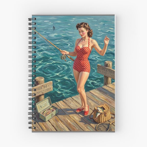 Item preview, Vintage Pin Up Fishing Girl Painting designed and sold by Modern3Art.