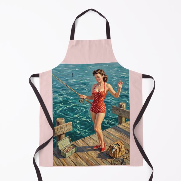 Item preview, Vintage Pin Up Fishing Girl Painting designed and sold by Modern3Art.