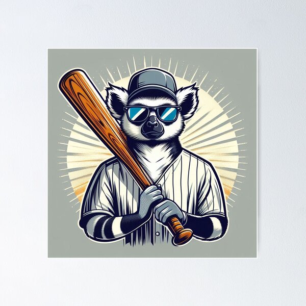 Item preview, Baseball Lemur – Playful Sports Mascot Art designed and sold by Dogandesighn.
