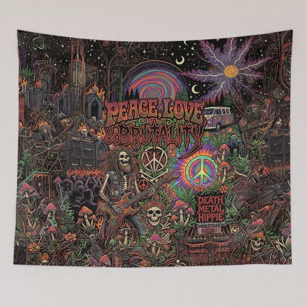 Item preview, Peace, Love & Brutality DMH05 designed and sold by Death Metal Hippie.