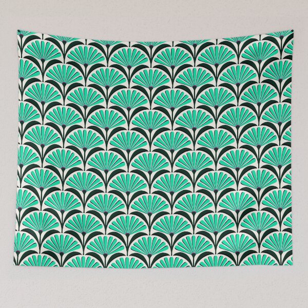 Item preview, Art Deco daisy pattern in turquoise green designed and sold by Jennifer Ladd.