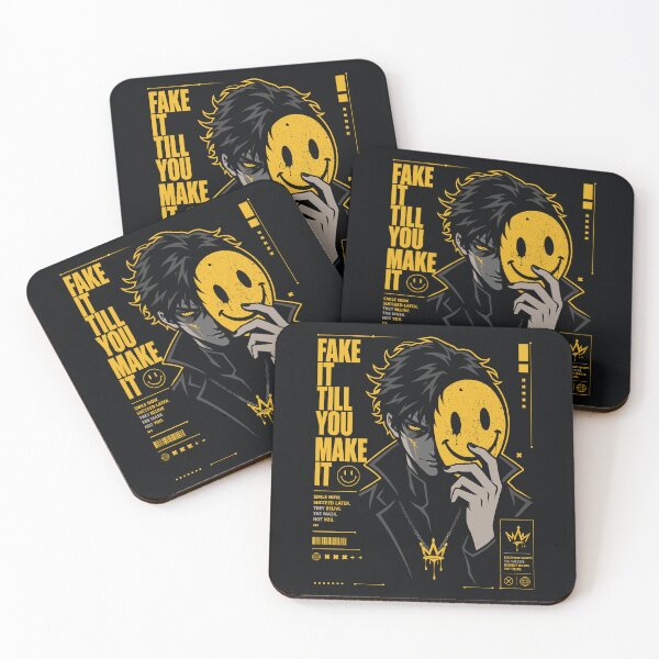 Item preview, Fake It Till You Make It Dark Smiley Mask Anime Streetwear designed and sold by CamaleonDesigns.