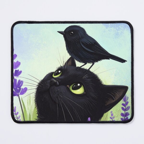 Item preview, Whimsical Black Cat & Little Bird in Lavender Field designed and sold by Best-Arch900.