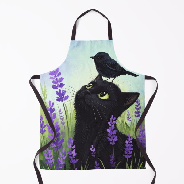Item preview, Whimsical Black Cat & Little Bird in Lavender Field designed and sold by Best-Arch900.
