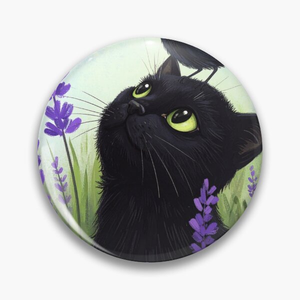 Item preview, Whimsical Black Cat & Little Bird in Lavender Field designed and sold by Best-Arch900.