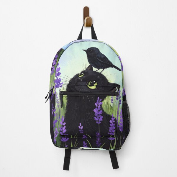 Item preview, Whimsical Black Cat & Little Bird in Lavender Field designed and sold by Best-Arch900.