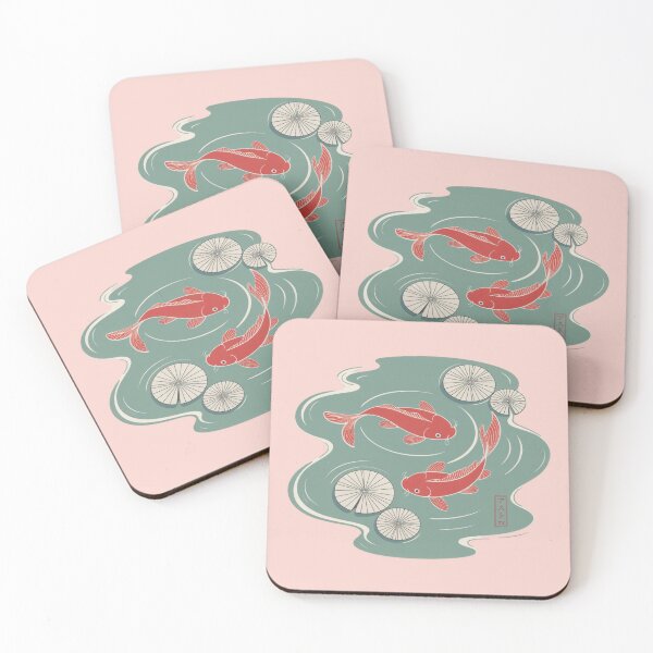 Item preview, two vibrant red koi fish swimming in a serene turquoise pond designed and sold by 123ks.