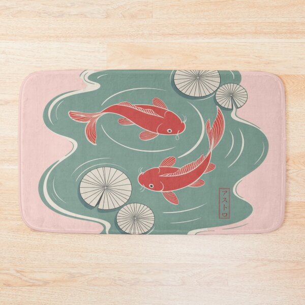 Item preview, two vibrant red koi fish swimming in a serene turquoise pond designed and sold by 123ks.