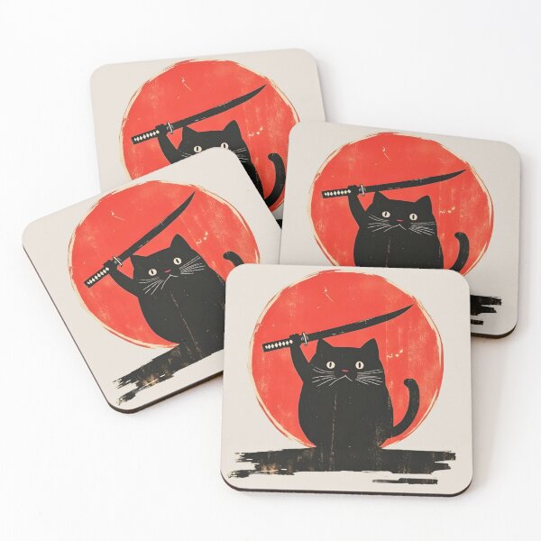 Item preview, Minimal Black Samurai Cat Silhouette designed and sold by Peac7e.