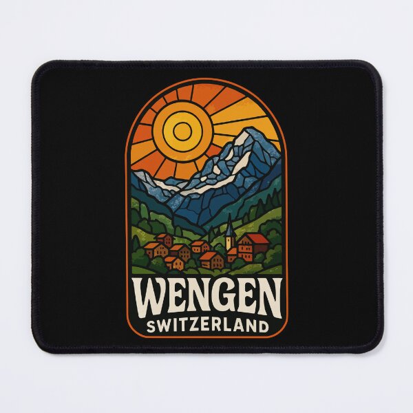 Item preview, Wengen Switzerland Alps Stained Glass Art Travel designed and sold by TomFrontierArt.