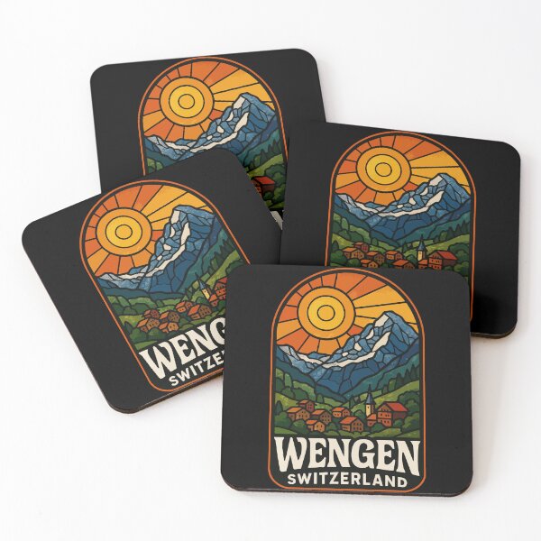 Item preview, Wengen Switzerland Alps Stained Glass Art Travel designed and sold by TomFrontierArt.